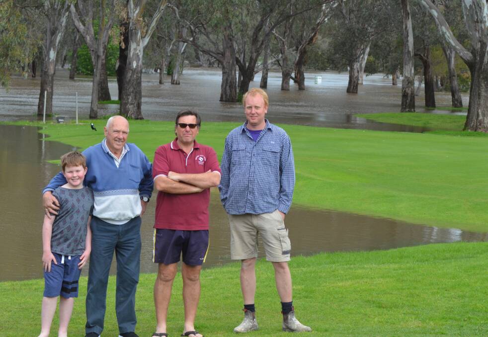 Swimmers Required: Ron Morris, Andrew Grierson, Reggie Murray and John Betland talking the flood at the 'golfie'.