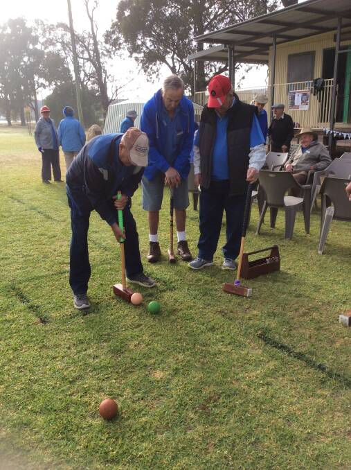 Croquet: President John Cole tutors Kevin Rubie on how to make a stop shot, while Merv and Bob watch on. Our birthday social lunch is on June 6 following a general meeting at 11am. Make sure your name is on the list please.