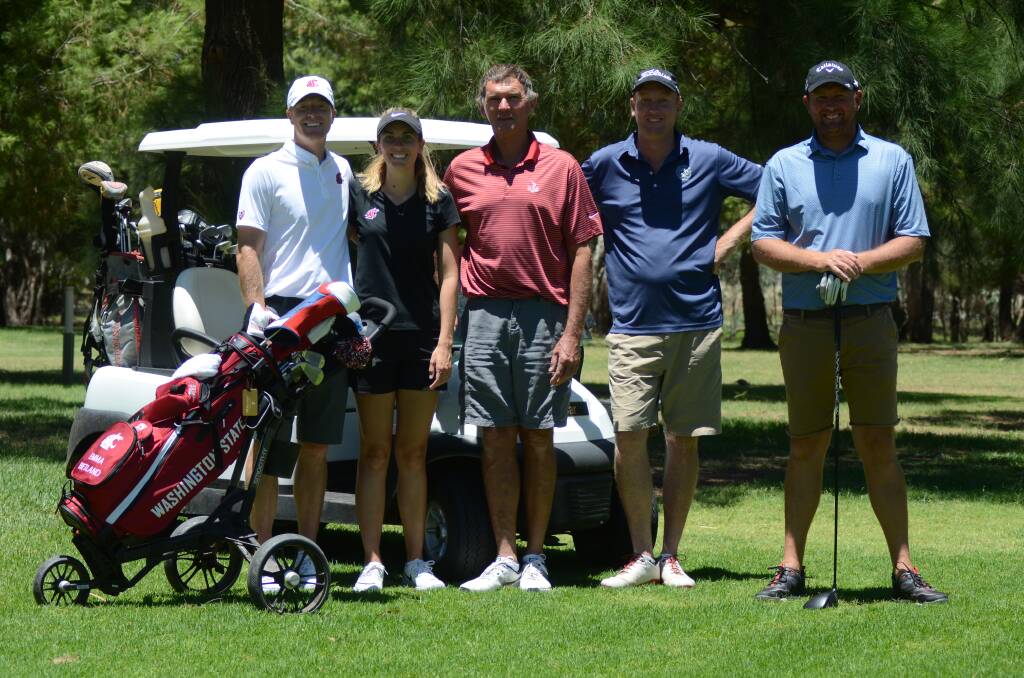 Golf in their genes ... John and Steve Betland are pictured right with dad Geoff, sister Emma and her husband.