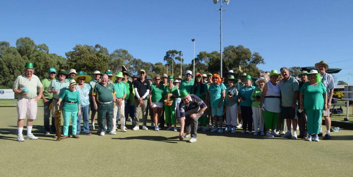 A crowded green for the Irish-themed day of bowls at Forbes Sports and Recreation Club.