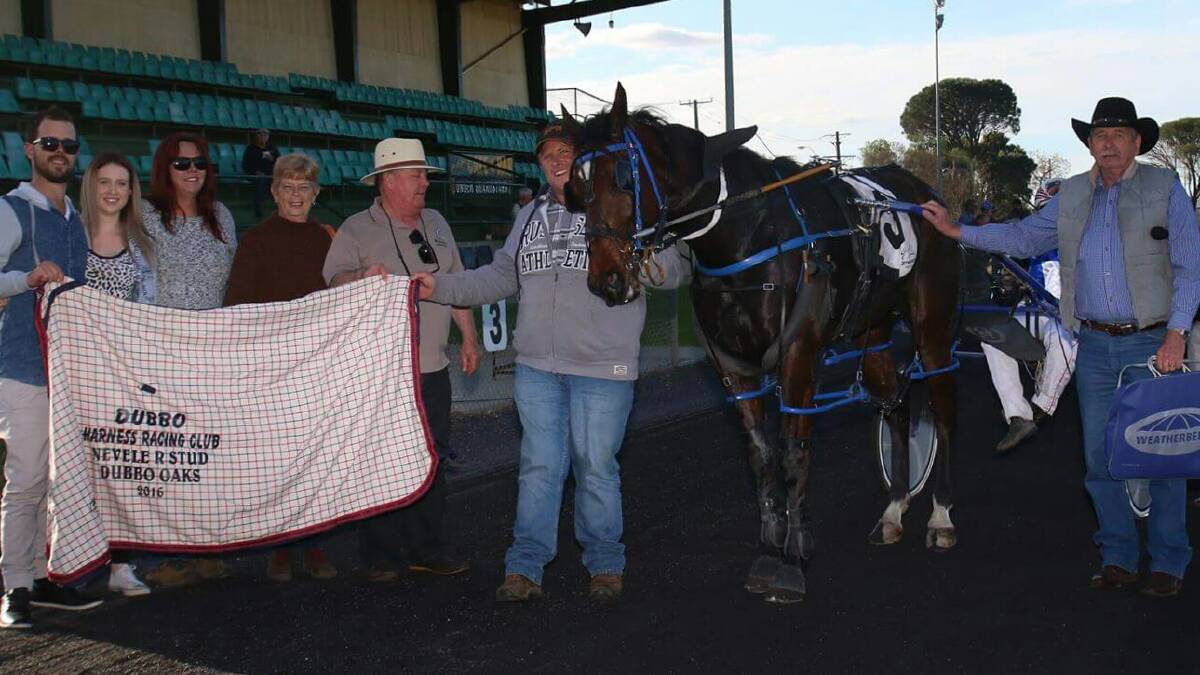 Rocknroll Angel and local connections after her win at Dubbo paceway on Sunday.