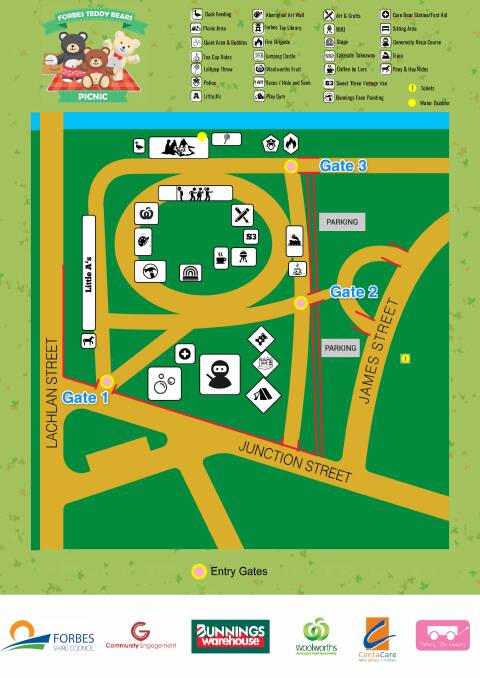 Plenty to see and do ... a map to help you find your way at Saturday's Teddy Bear's Picnic at Lions Park. 