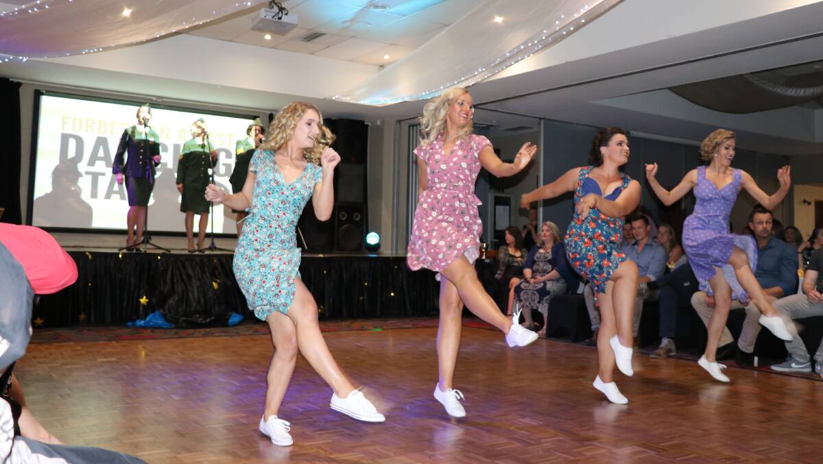 Dancing stars: choreographers Kristen Woods, Rachel Wythes, Emily Allegri and Kate Ralph and singers Leonie Burton, Emily Pavey and Jo Mattiske started the night with Boogie Woogie Bugle Boy.
