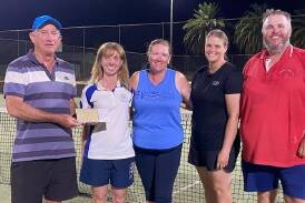Peter Clifton congratulating our Division 1 winners, Making up the Numbers, members Christine Cogswell, Rachel Eagles, Lara Stibbard and Rodney Stewart. Picture supplied