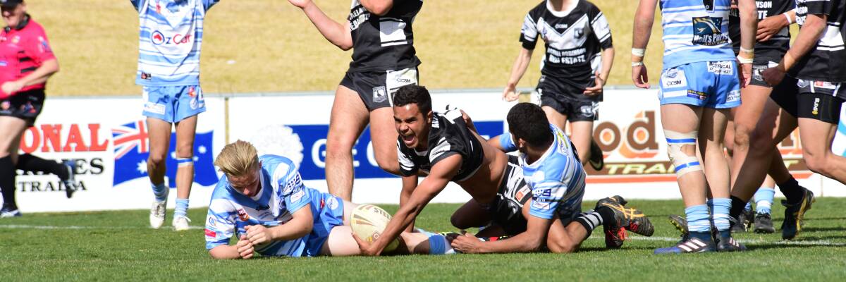Two weeks ago Forbes' Under 18s met Macquarie ...
and claimed the win with this Farren Lamb try. 
This weekend, the two sides meet again in the Group 11 grand final.