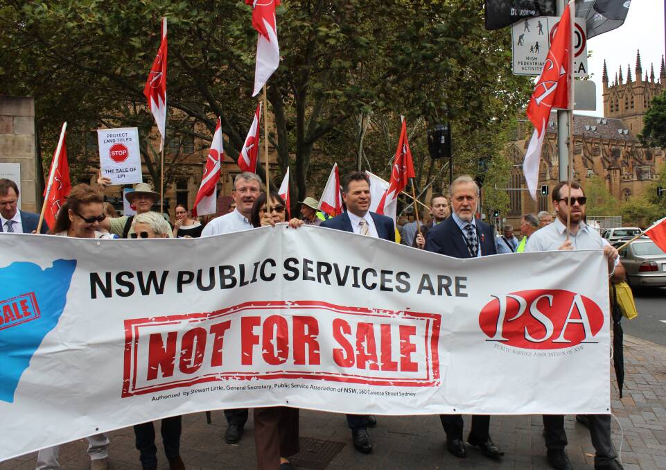 Phil Donato joined a march against the Land Titles Office privatisation. 