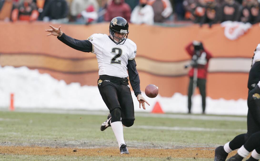 KICKIN ON: Punter Chris Hanson, of the Jacksonville Jaguars, sends one long down field against the Cleveland Browns at Cleveland Browns Stadium in the NFL. Photo: GETTY IMAGES