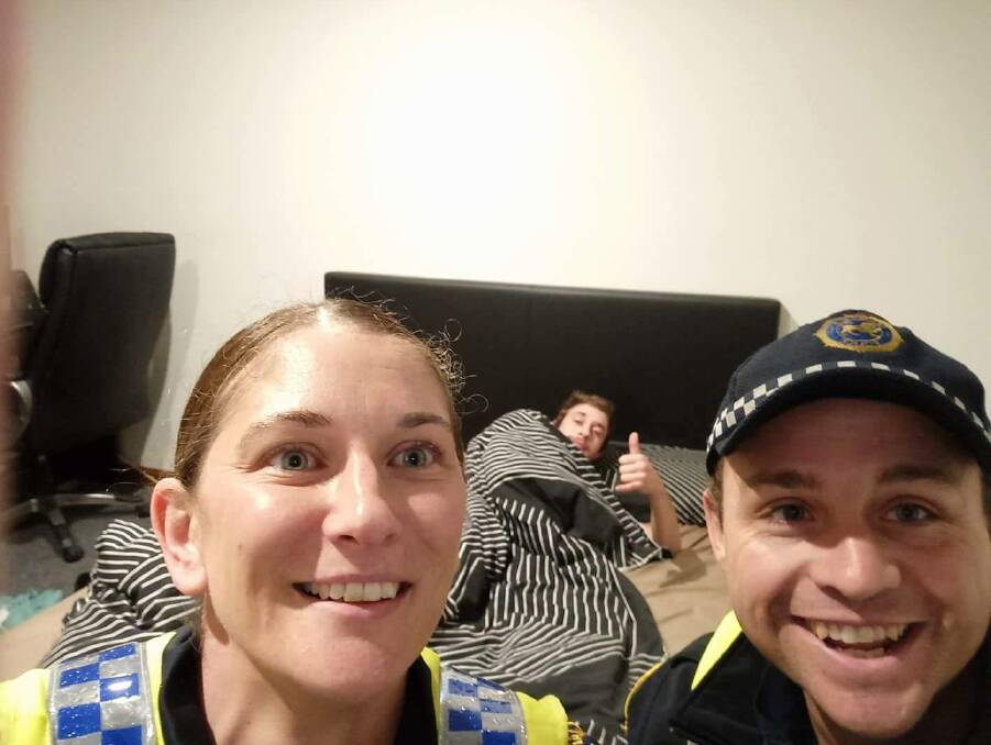 The police officers and their "client" all safe and sound in bed.
