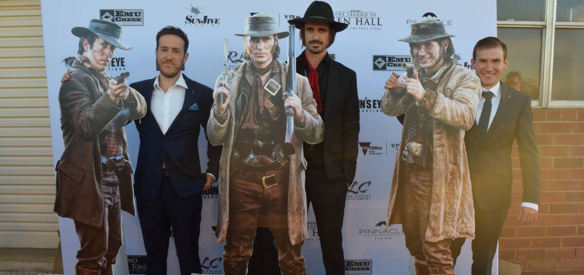 Actors William Lee (John Dunn), Jack Martin (Ben Hall) and Jamie Coff (John Gilbert) at  Forbes' premiere of The Legend of Ben Hall on Saturday night.