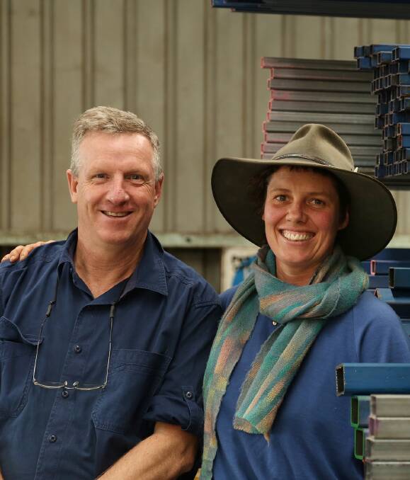 Oberon sculptor Harrie Fasher with Metaland’s Allan Wilding, who is helping her transport her sculpture to Forbes.