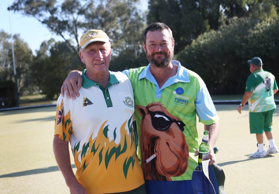 HAVING A ROLL: Bert Bayley and Jason Dominiak (Forbes) were among the bowlers taking part in the Easter bowls carnival.