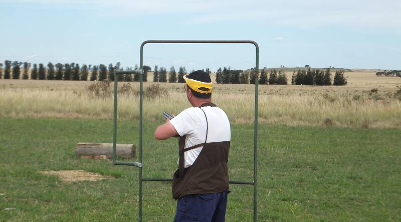 Grant Neilsen, winner of C grade at the Sunday shoot, waiting for a target to be thrown.