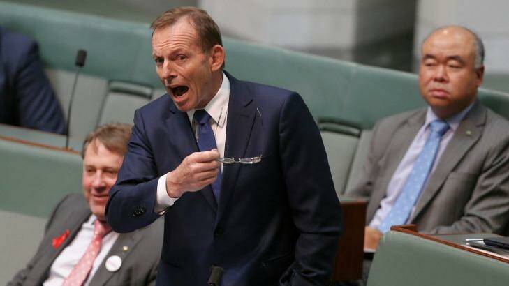 Former Prime Minister Tony Abbott delivers a personal explanation at the end of Question Time on Thursday.  Photo: Alex Ellinghausen