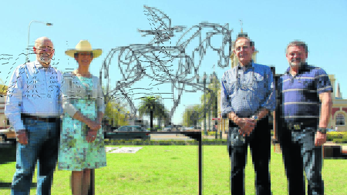 Forbes Art Society president Keith Mullette, Rosie Johnston, judge Alan Somerville and Sculpture Forbes coordinator Wayne Richards with the 2015 Sculpture Forbes $20,000 acquisition prize winner, ‘Bird and I’ by Harrie Fasher. 1015horsesculpture(35)  