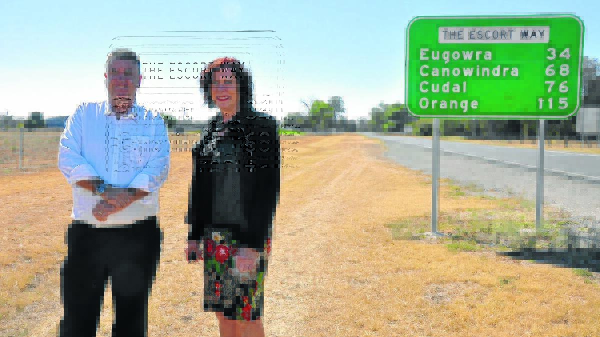 Forbes Shire Council’s director of engineering and technical services Ray Graham and mayor Phyllis Miller stand beside The Escort Way, where 100 trees will soon be planted to mark the Anzac centenary on April 25. 0315anzactrees(1)