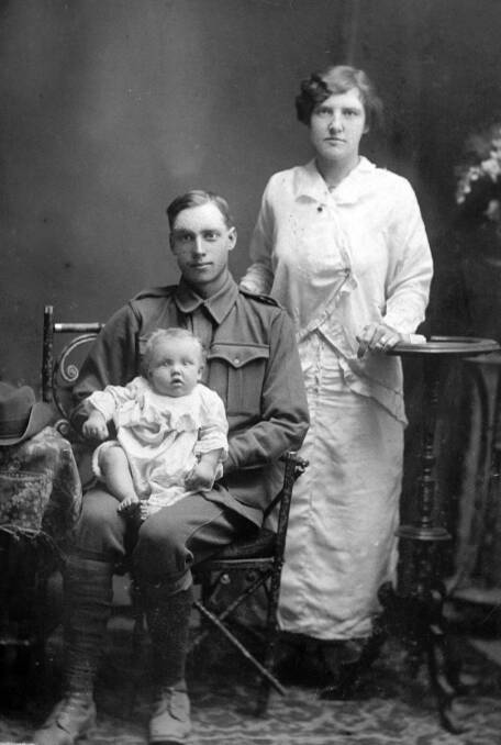 George Edward Bradford with wife, Ruby May (nee Curry), and their son, John Edward, 1915.