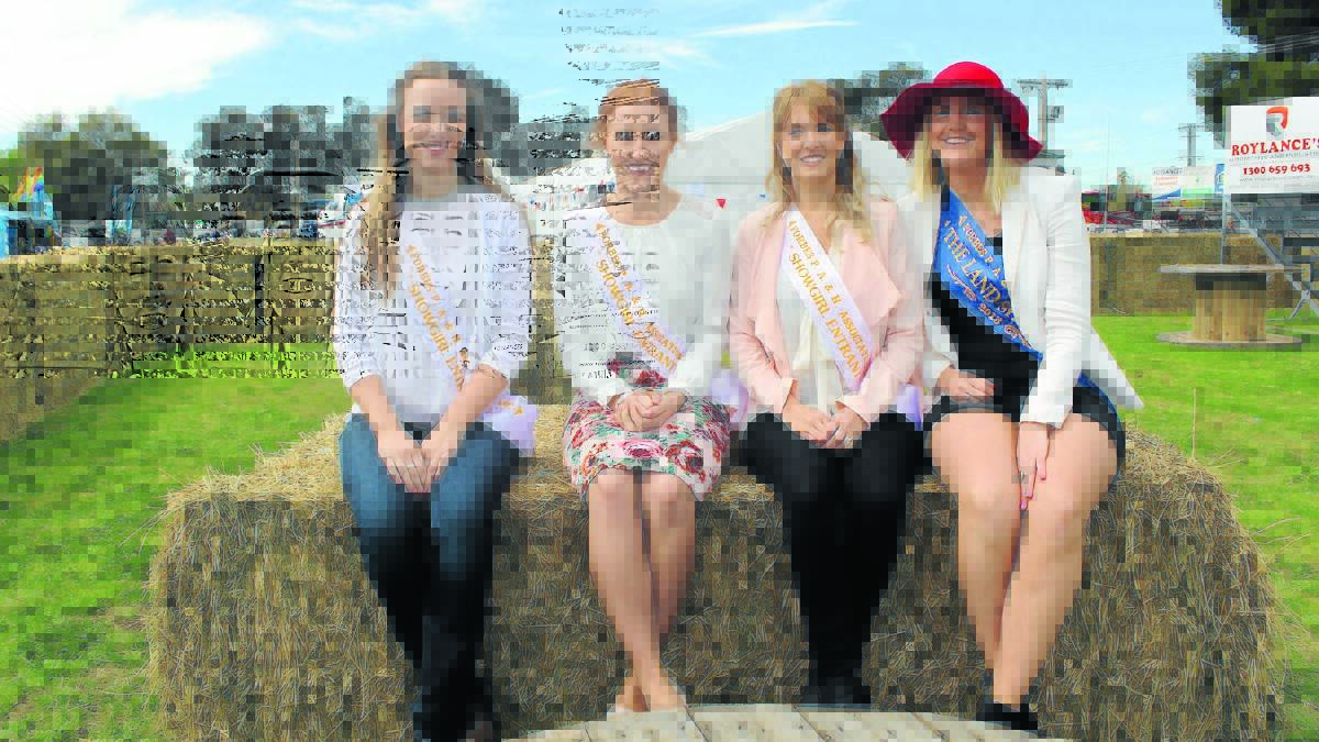 The 2014 Forbes Showgirl entrants, Shannen Toole, Emily Pavey and Melissa Gaffney with 2013 Showgirl Annabelle Green. 0914sshowfri(109)