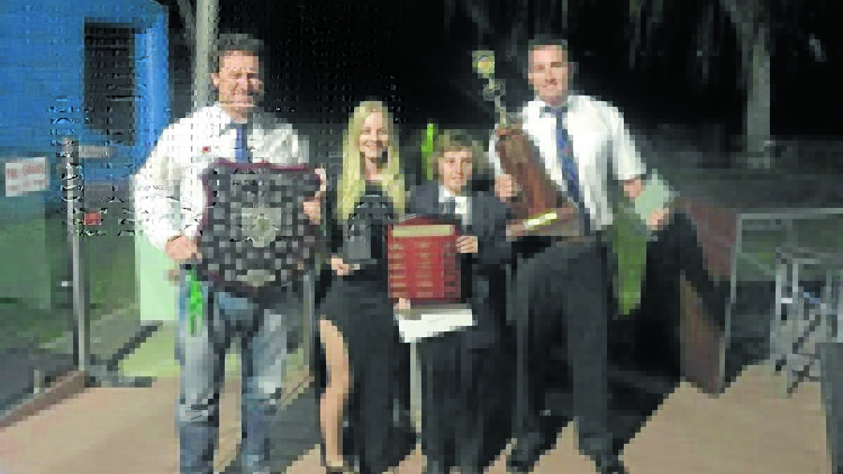 Local barefoot skiers Jim Cronin, Carly Hoy, Tom Morrison and Riall Harrison with their loot of prizes taken from the national titles in Victoria. Photo: Supplied