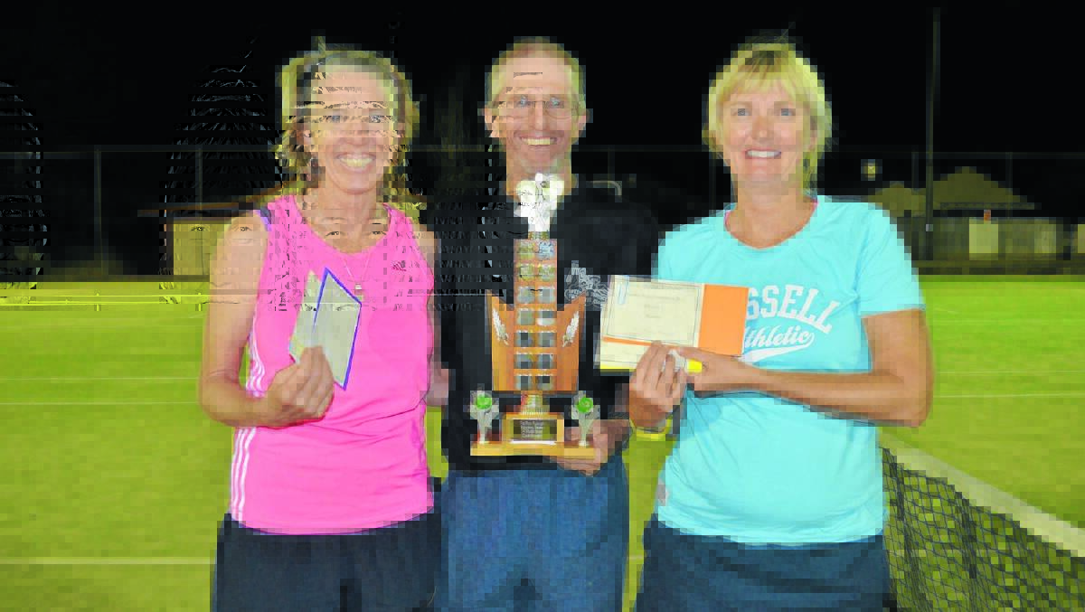 The Young Babolats were the overall champions of the summer mixed night competition earlier this year. Pictured is Julie and Doug Hurkett and Michelle Rogerson. Absent team members were Alex Doyle and Lara Stibbard. 0315tennis(1)