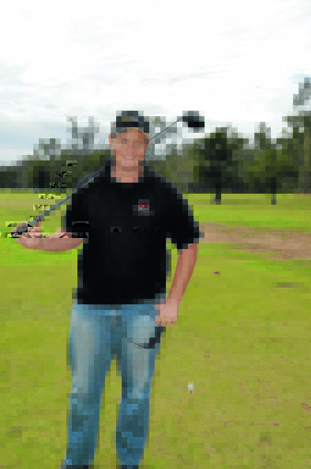 Peter Nixon on the 4th tee yesterday, back at the scene of his miraculous shot in Sunday’s Holden Scramble. 