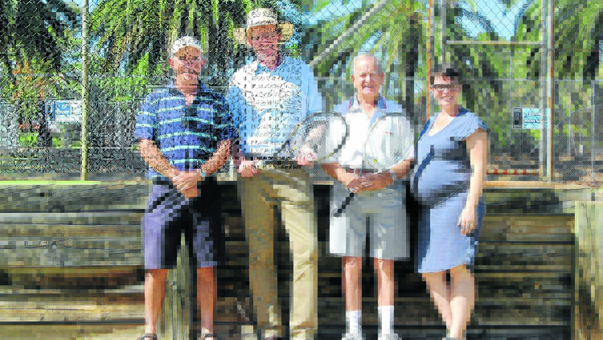 Member for Orange Andrew Gee (second from left) with Forbes and District Tennis Club president Peter Clifton, treasurer Trevor Drury and Forbes Shire Council’s grants officer Rachel Wythes, who are looking forward to the construction of new retaining walls. 0315tennisfunding(4)