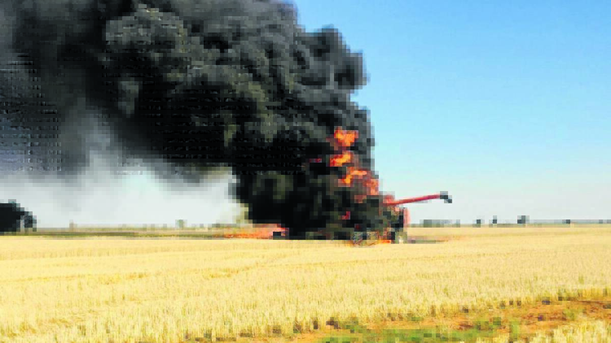 A header caught fire earlier this week while conducting harvesting operations at a property on Yarragong Road.