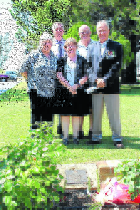 Nathanael’s year master at Forbes High School Sue Cunningham, Nathanael’s parents Wayne Galagher and Sally Phelps and Forbes RSL’s Trevor Currey and Michael Walker in front of the memorial plaque which was unveiled at the remembrance service.