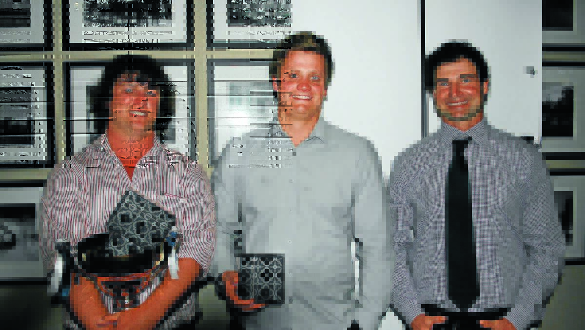 Departing Forbes Platypi player Graeme Crapper (centre) was named best back at the club’s presentation night last weekend. He is flanked by multiple award winner Jarrod Hall and Greg Moxey (coach’s award).