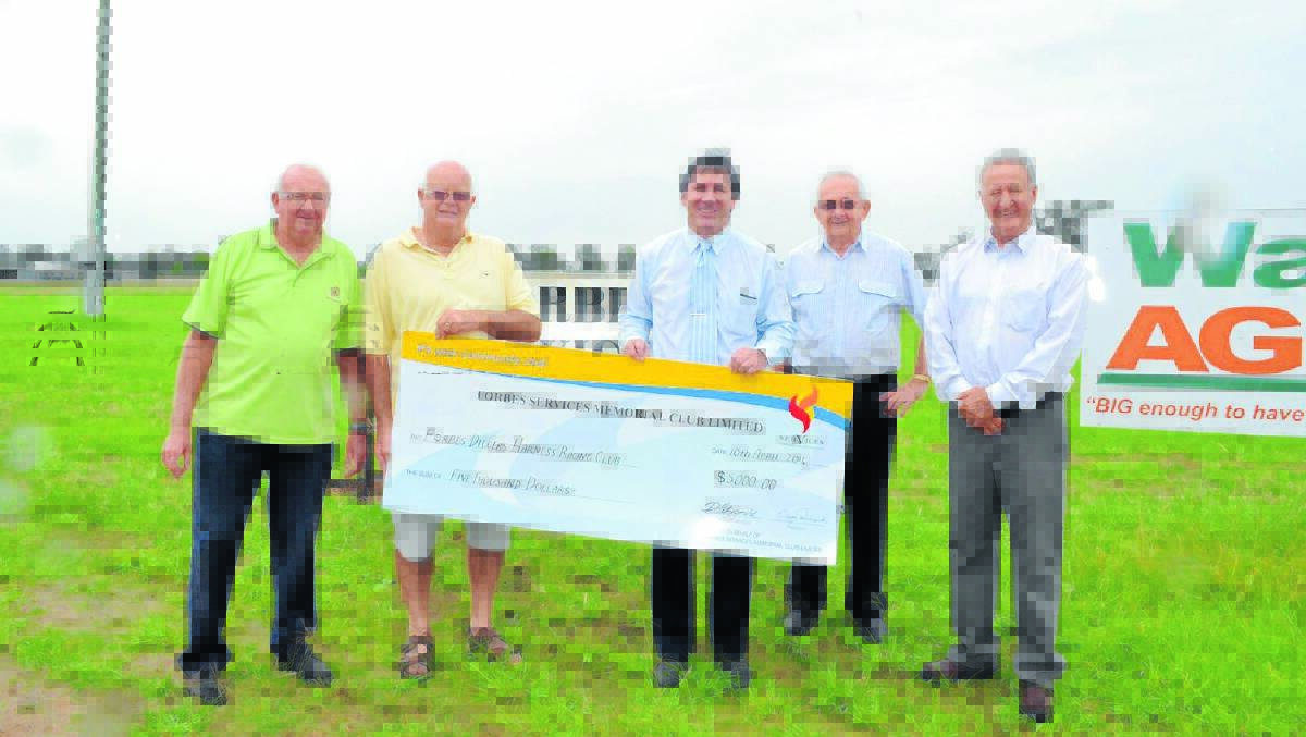 Forbes Diggers Harness Racing Club president Robert Parsons, RSL Sub-Branch secretary Trevor Currey, Forbes Services Club general manager David Fitzgerald, harness racing treasurer Barry Wright and sub branch president Michael Walker. 