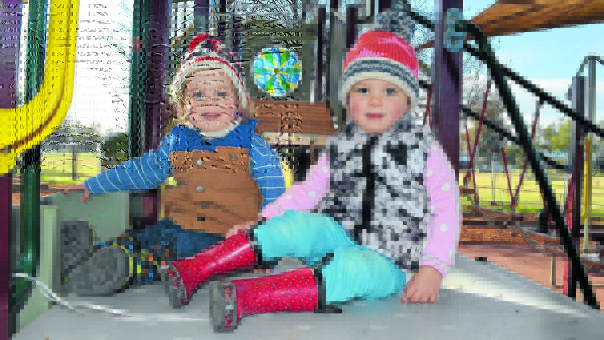 Two-year-old twins Jock and Josie Townsend enjoyed the new 
facilities at the park yesterday.