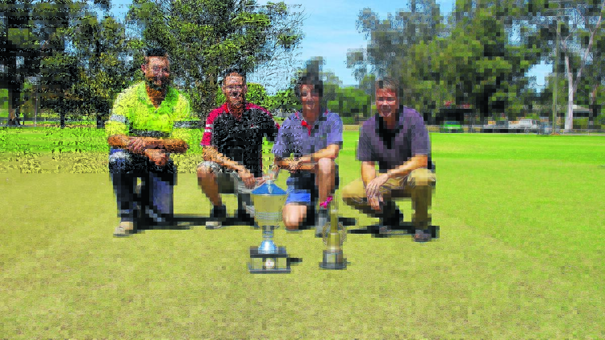 Rival cricketers (l-r) Jayme Sherritt, Clint Hurford, Jason Hoswell and Andrew Glasson are all set for today’s grand finals. 0315cricketgfs
