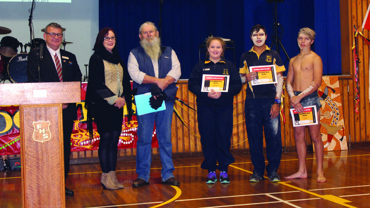 Forbes' general manager Brian Steffen and mayor Phyllis Miller with award winners David Acheson Aboriginal Person of the Year and Paige Thomas, Warren and Tai Baxter Aboriginal Youth of the Year winners.