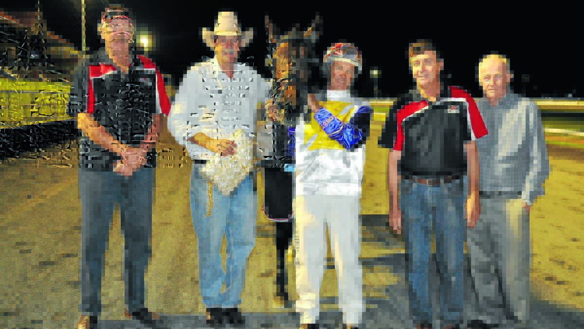 Read About Lexy enjoyed a big win at Parkes recently, just prior to the successful trip to Menangle. Pictured are (l-r) Parkes Harness Racing life member Colin Lees, owner Lex Crosby, trainer / driver Bernie Hewitt, Parkes life members Geoff Cole and Bill Palmer. dsc_0202