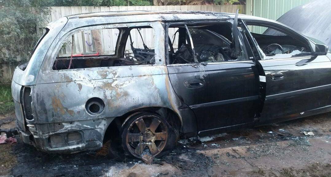 DESTROYED: Sammii Williams' Commodore station wagon was torched while she slept metres away with her two young sons. Picture: Supplied