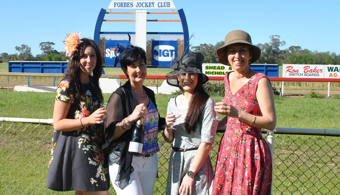 Paigan Bartholomaeus, Leigh Bartholomaeus, Lauren Gunn and Toni Hanns all dressed up ready for a fun day out at the Forbes Spring Races this Saturday. Race goers are encouraged to wear their finest and enter the Fashions on the Field. 1013races