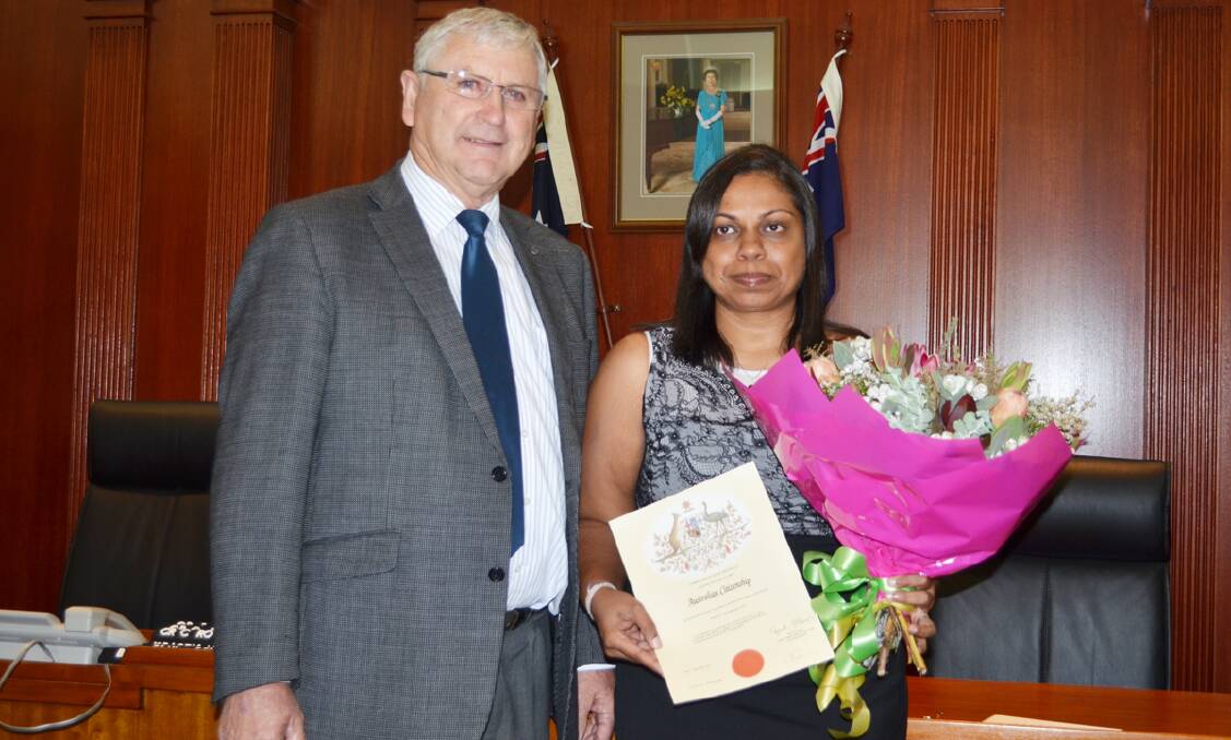 Mayor of Forbes Ron Penny after swearing in Samanthi Bandula as an Australian Citizen.