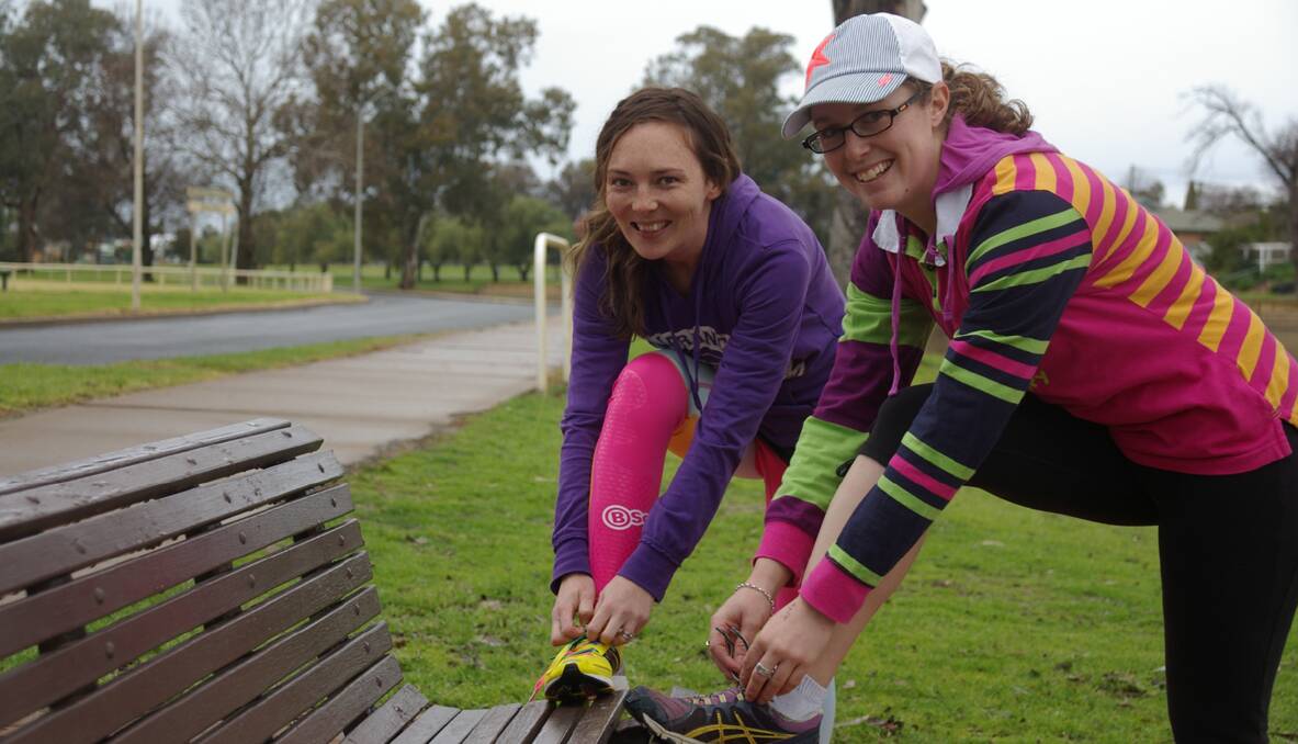 Kirsty McLennan and Carmen Stephens lacing up for the 2013 City2Surf.