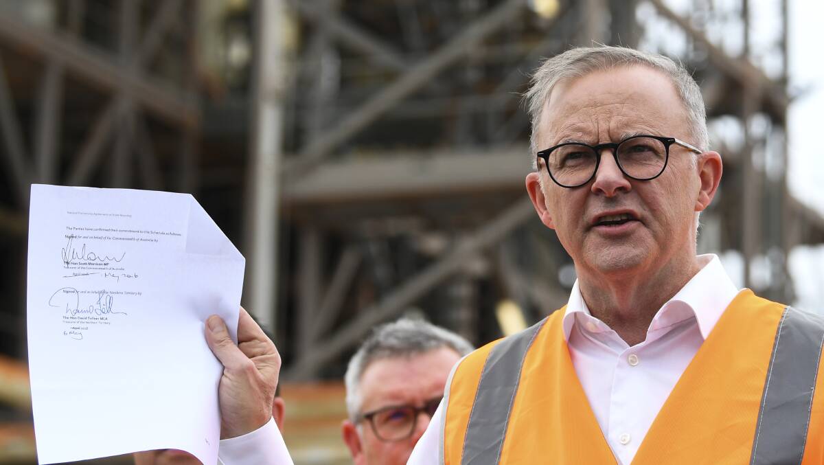 Labor leader Anthony Albanese speaks during a press conference in Gladstone on day 32 of 2022 federal election. Picture: AAP