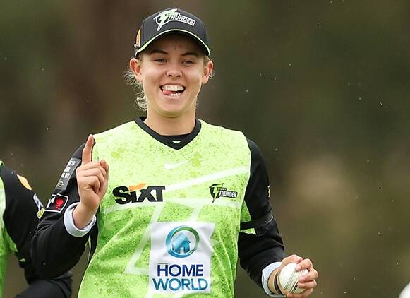 Pheobe Litchfield celebrates a catch for Sydney Thunder in the WBBL. Picture by Sydney Thunder