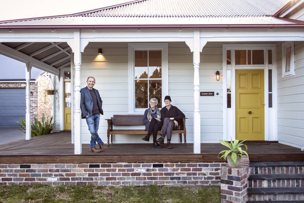 Nettie and Pieter with show host Anthony Burke on Seacroft's verandah. Picture: Supplied 