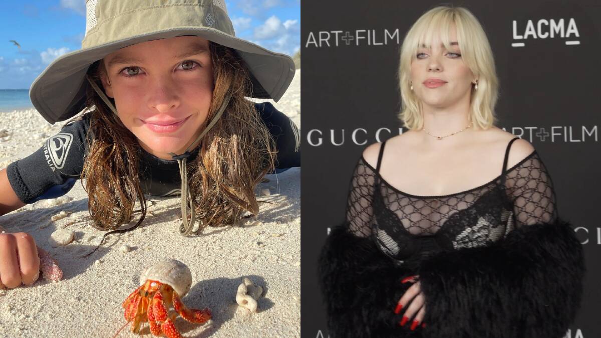 Elijah Richardson (left) posted a video to help recruit singer Billie Eilish (right) for a campaign to save the Great Barrier Reef by environmental group CoralWatch. Photos: Kerry Richardson (left) and Getty Images (right). 