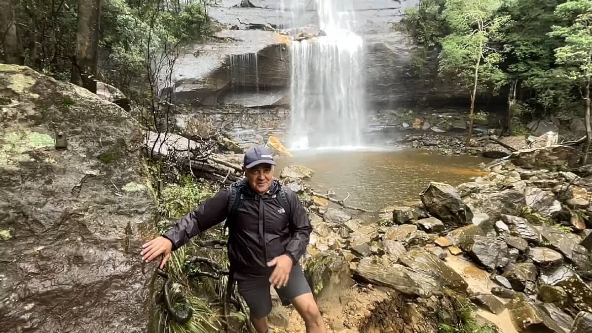 Bushwalk blogger Greg Thannos at lower Wentworth Falls while completing the Wentworth Pass trail on Saturday, April 2 - just two days before a deadly landslide. Picture: Find My Australia, Facebook.