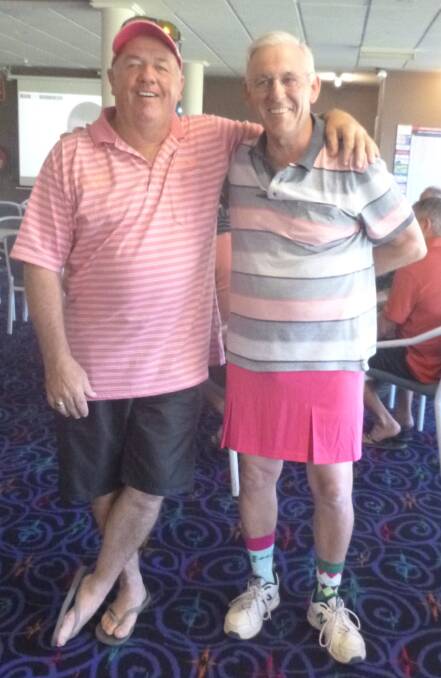 Pink Day: shows Terry Griffiths and Steve Grallelis getting into the theme of ‘Pink Day’ to raise money for the Breast Cancer Support Group.