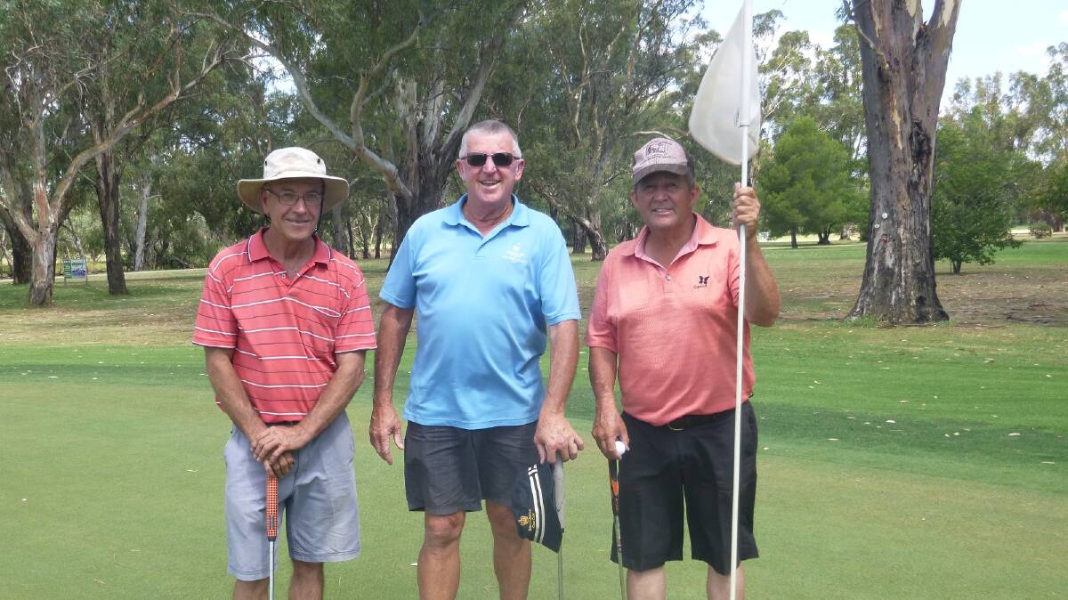Great Golfing: Three hot golfers, Brian Everest, Digit McAuliffe and Brian Doyle, finishing in the 18th and looking for a cool drink.