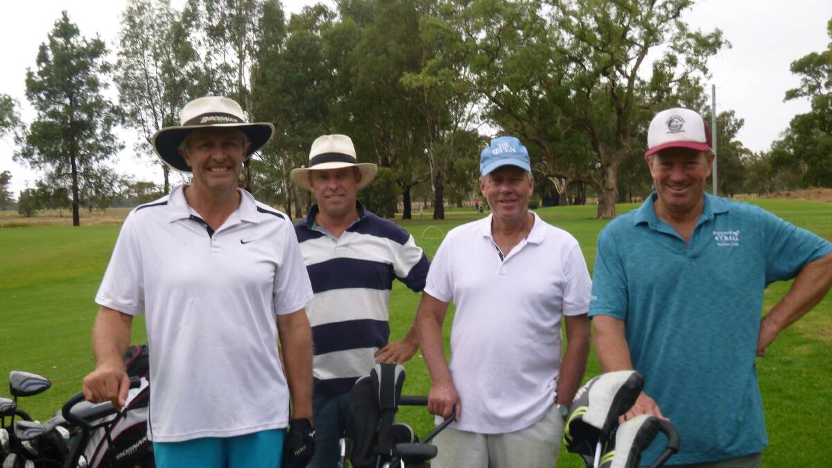 Ind Stableford Group: H Steel-Park, B Tooth, D Earl, B Duff caught wandering down the 12th as they enjoy their game.