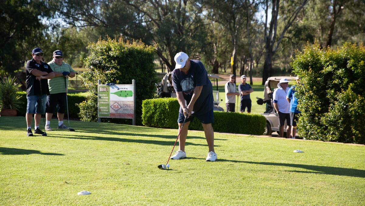 BE PART OF IT: Bernie Coleman lines up his shot in the 2021 Greg Sanderson Memorial Golf Day. Picture: FILE