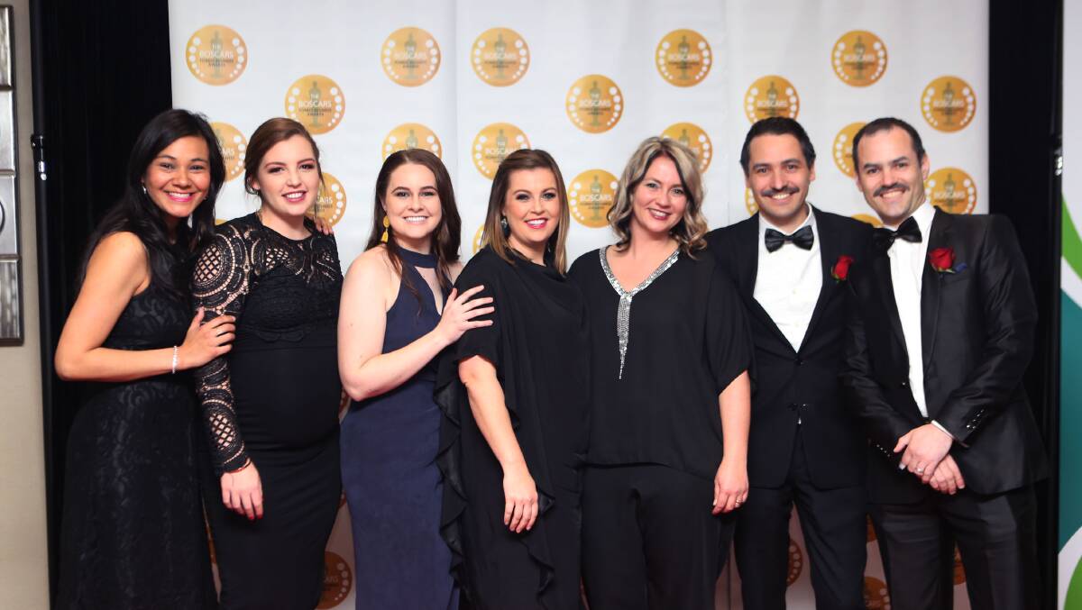 Sandra Buchler, Jesslyn Acheson, Melanie Davie, Tabitha Blake, Linda Van Coller, Danny and Ryan Demosthenous at the 2017 Forbes Boscars gala dinner.