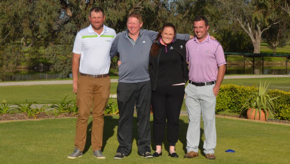 Team winners Steve Betland, Peter Dawson and Danial Bayley with events manager Golf NSW Olivia Newton. 