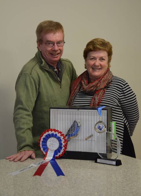 Garry and Dianne Pymont with the winning budgie. 