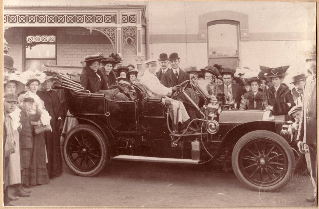 Dame Nellie Melba being collected by Mr Clark at Forbes Railway Station in 1909. Photo Forbes Museum's Pictorial Forbes collection.
